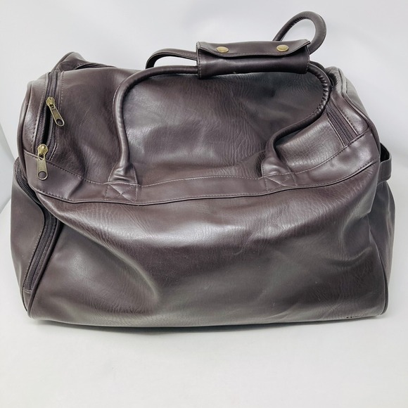 KARL LAGARFELD PARFUMS Duffle Bag Brown faux leather large travel Gym Bag 18x13" - Picture 2 of 14